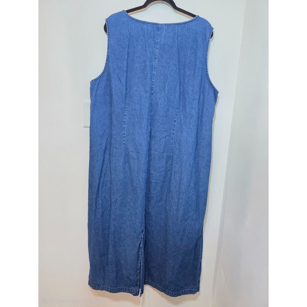 VTG Denim Jumper Dress Sz XL Embroidered Flowers Teacher Countrycore - Picture 6 of 10